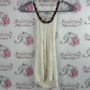 Pudding jeans halter beads neckline Elegant White Dress with Beaded Necklace